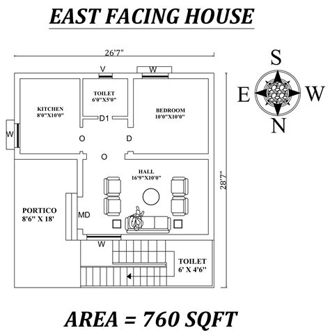 26 7 X28 7 Single Bhk East Facing House Plan As Per Vastu Shastra