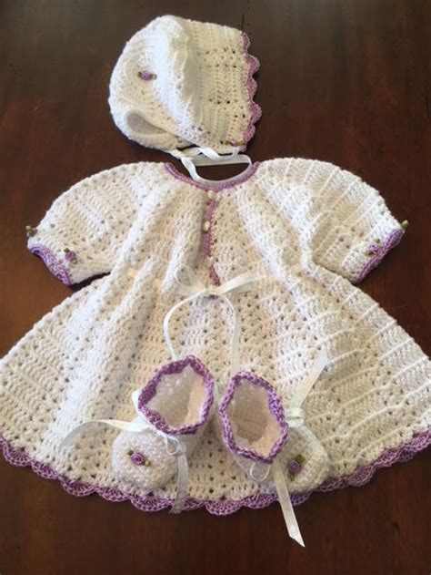 Crochet Newborn Baby Layette Dress Set And Blanket Handmade Etsy