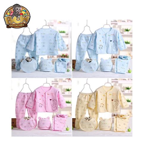 Bcw 5in1 Newborn Set Baby Girl And Boy Clothes Pajamas Hat And Bib 0