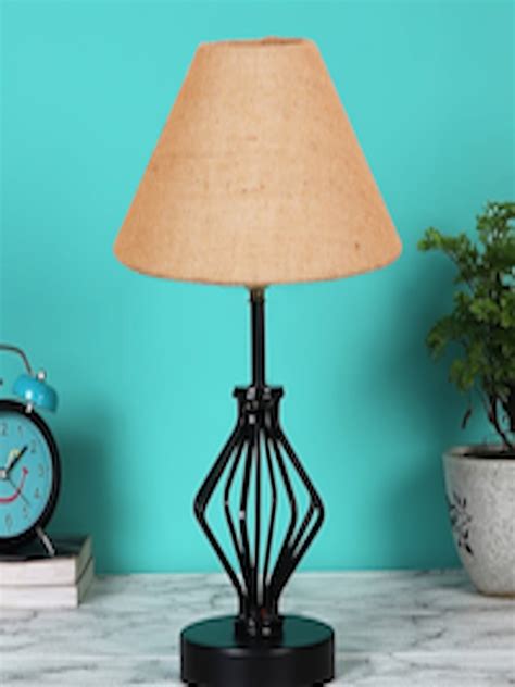 Buy Devansh Beige And Black Textured Jute Table Lamp With Iron Base