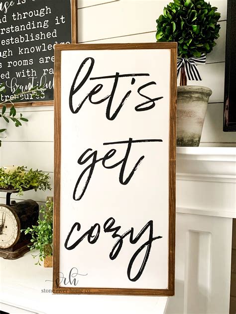 Lets Get Cozy Sign Winter Decor Wall Sign Farmhouse Wall Etsy