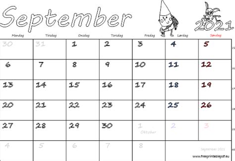Kalender September 2021 Utskriftsvennlig Gratis Utskriftsvennlig Pdf