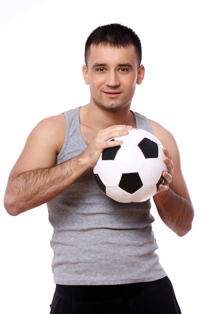 Free Photo Attractive Guy Holding Soccer Ball
