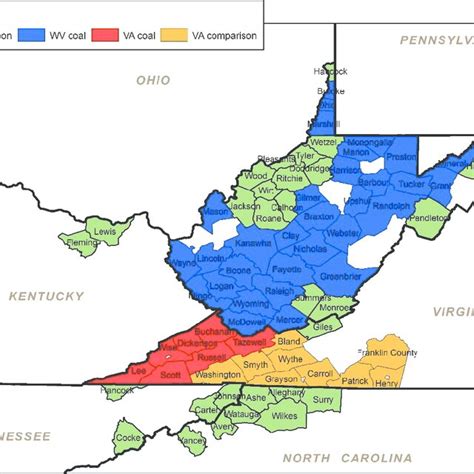 West Virginia And Virginia Counties Representing Coal Production And