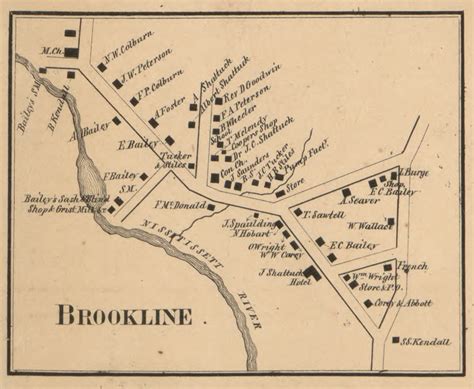 Brookline Village New Hampshire 1858 Old Town Map Custom