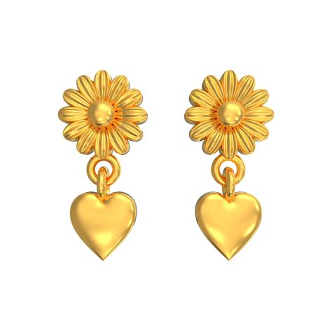 Spe Gold Floral Dangling Heart Gold Earring Poonamallee