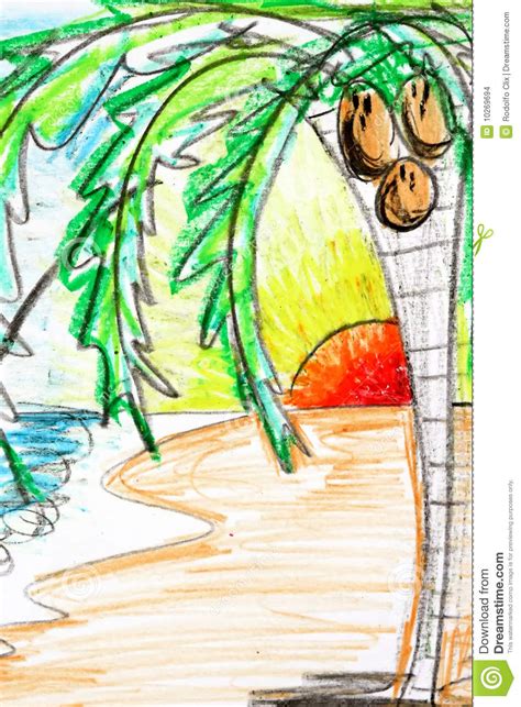Palm Tree And Sunset Drawing Stock Illustration Image 10269694