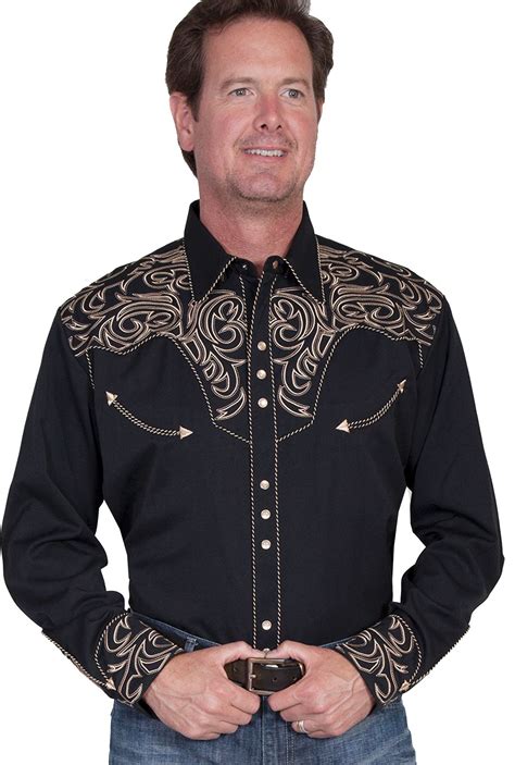 This Mens Scully Tan Embroidered Black Western Shirt Is A Great Cowboy