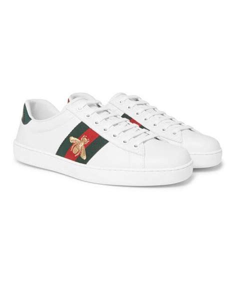 Guccigucci Ace Watersnake Trimmed Embroidered Leather Sneakers Wear