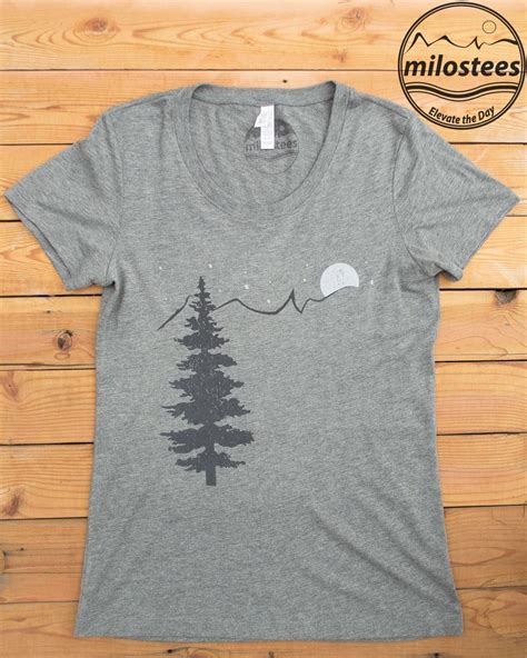 Women's mountain top, simple tree moon and stars design, print on silky ...