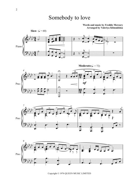 Queen Somebody To Love For Piano Solo Music Sheet Download