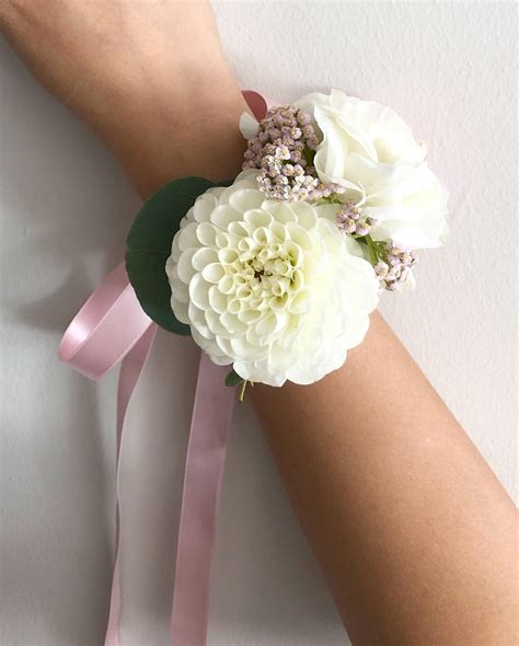Wedding Wrist Corsage Made With Dahlia And Lisianthus Alstroemeria