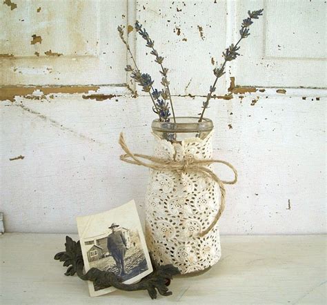 Vintage Lace Covered Milk Bottle Vase From Katybitsandpieces On Etsy Milk Bottle Vases