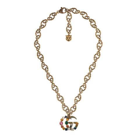 Gucci Crystal Double G Necklace In Metallic Lyst