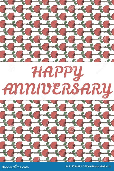 Happy Anniversary Text With Multiple Red Roses On White Background