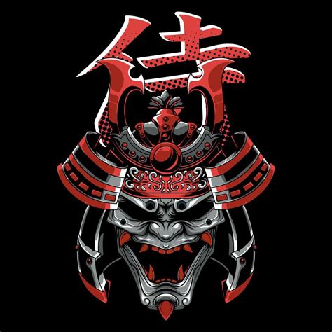 Japanese Samurai Oni Mask Illustration Design Vector Art At