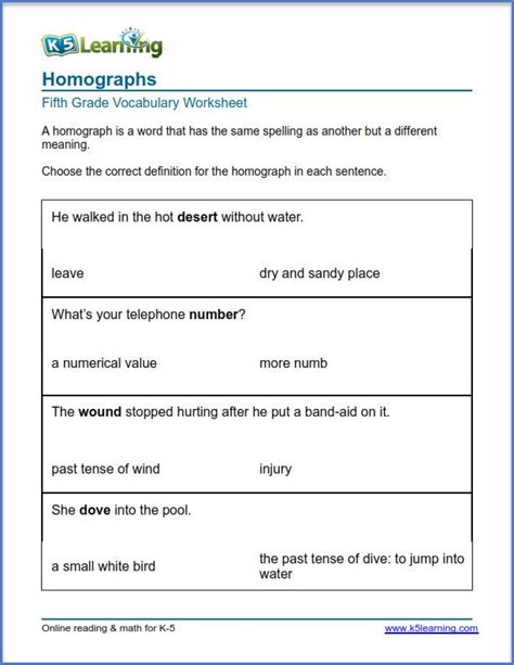 Grade 5 Vocabulary Worksheets Printable And Organized By Subject K5