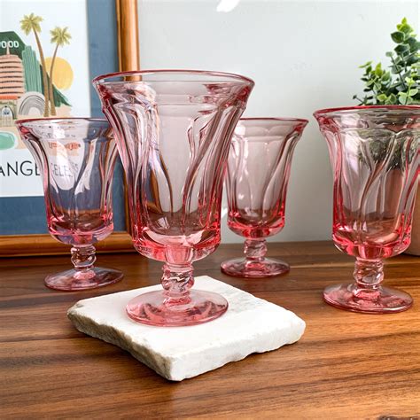 Stunning Fostoria Jamestown Iced Tea Glasses Vintage Set Of 4 Pink Swirl Footed Stemware Set
