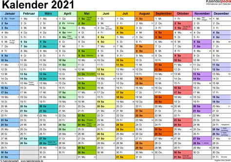 Kalender 2021 Zum Ausdrucken Kostenlos Excel