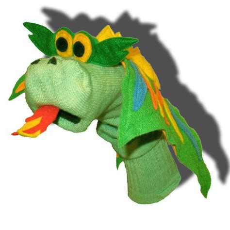 Handmade Green Dragon Couture Sock Puppet With Removable Fire Sock