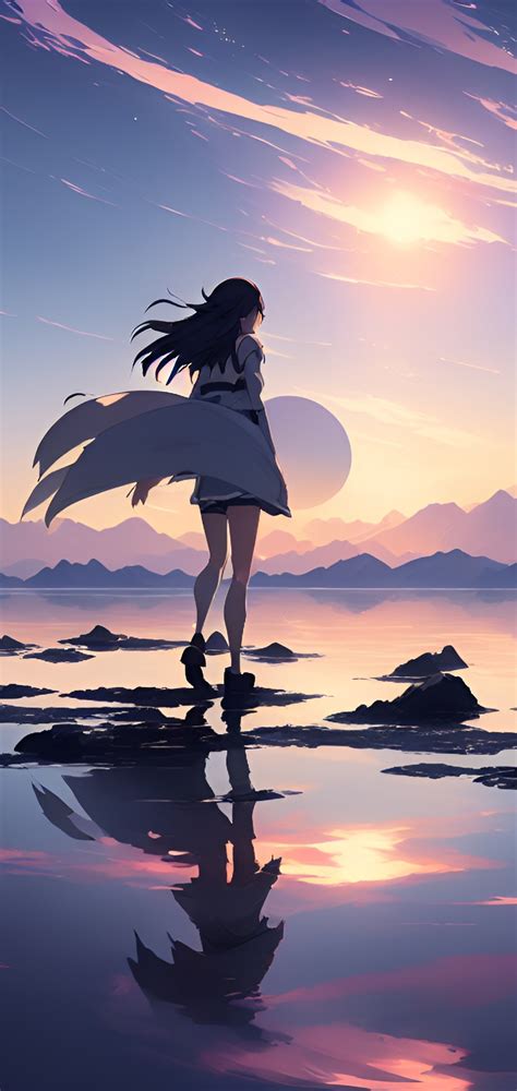 1440x3040 Anime Girl Walking On Water Hd Ai Art 1440x3040 Resolution