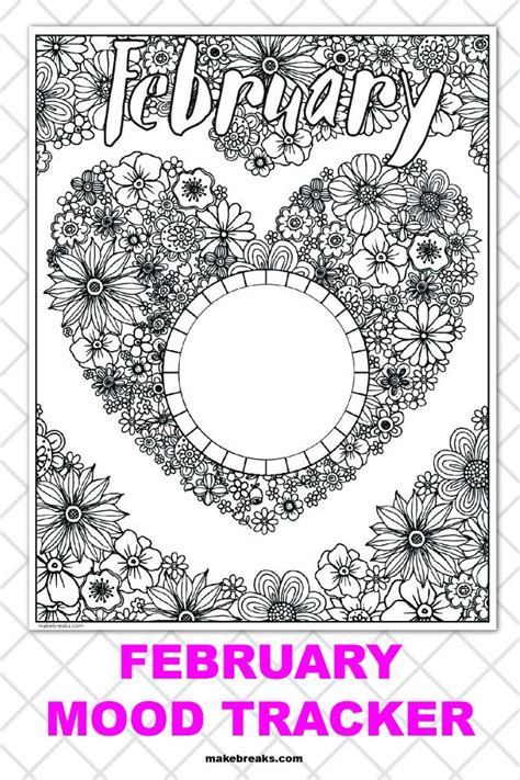 February Coloring Heart Mood/Habit Tracker | Bullet journal mood, Free planner pages, Mood tracker