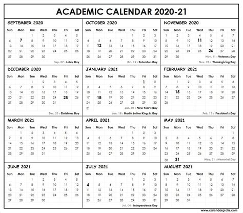 2020 2021 School Calendar Template Academic Calendar 202021