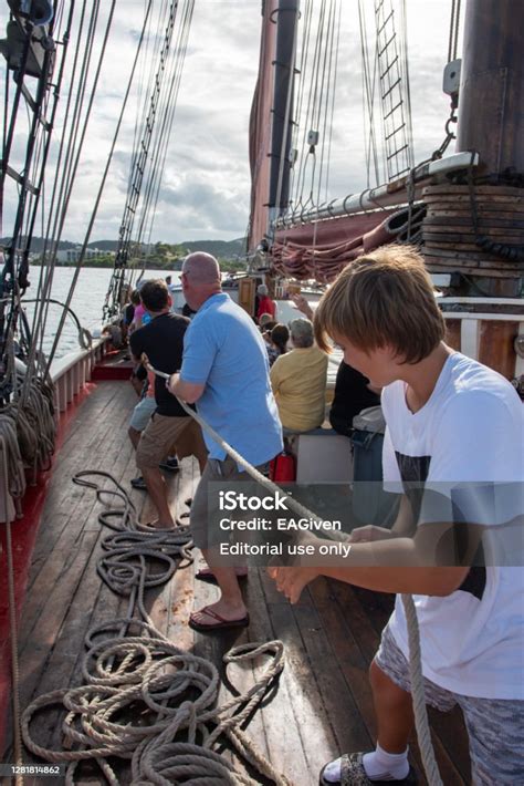 Volunteering To Raise The Sails Roseway Schooner Stock Photo Download