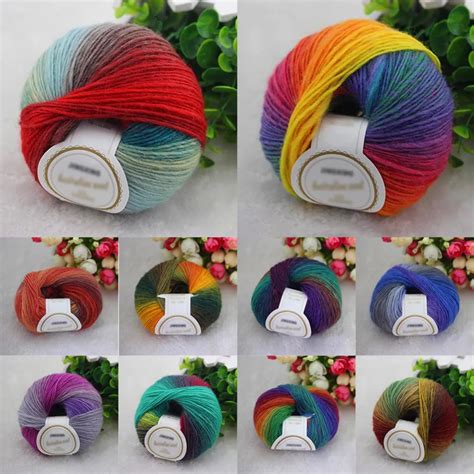 1ball X50g Knitted Chunky Hand Woven Woolen Rainbow Wool Colorful