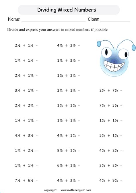 Dividing Mixed Numbers Worksheet 6th Grade