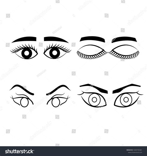 Vektor Stok Outline Eye Icons Open Close Eyes Tanpa Royalti
