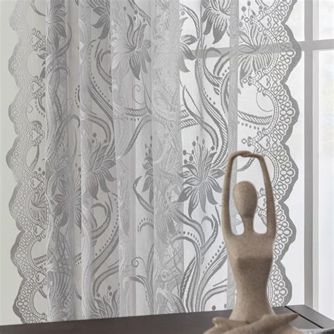 Pikiuche Grey Lace Curtains 95 Inches Long Rod Pocket