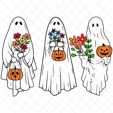 Groovy Vintage Floral Ghost Cute Halloween Spooky Season Svg Spooky