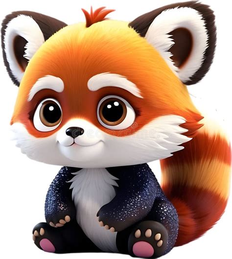 Adorable Red Panda Cub Sitting on Its Haunches. Stock Illustration
