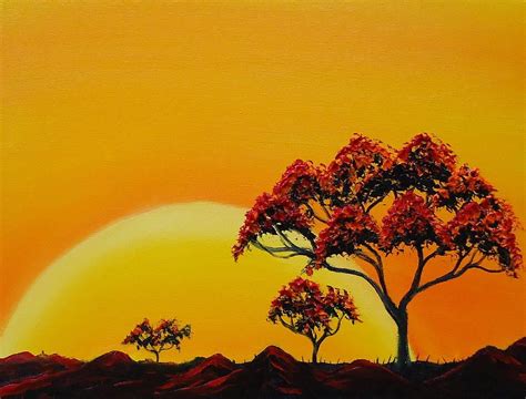 African Sunset Paintings African Tree Sunset 1 Painting African