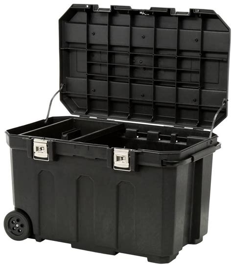 Black rolling plastic storage totes. Stanley 50 Gal. Mobile Wheeled Rolling Lockable Tool ...