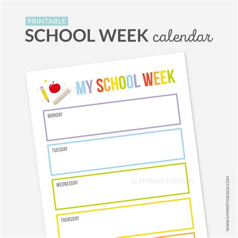 School Week Calendar For Kids Printable Pdf My Party Design