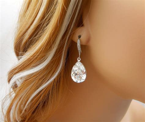 Swarovski Clear Crystal Teardrop Bridal Earrings Swarovski Etsy