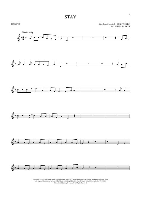 Stay Trumpet Solo Print Sheet Music Now