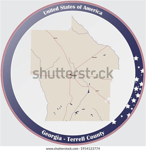 Large Detailed Map Terrell County Georgia เวกเตอร์สต็อก ปลอดค่า