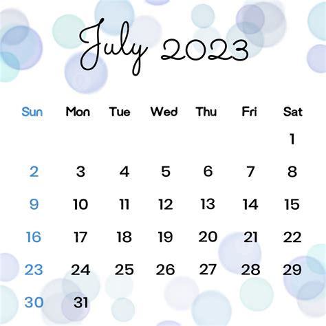 Kalender Für Juli 2023 Mit ästhetischem Bokeh Hintergrund Juli Juli 2023 Kalender Png Und Psd