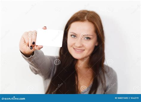 Young Beautiful Woman Holding New Credit Card Stock Image Image Of Excited Notebook 56821445