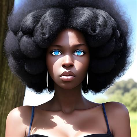 Beautiful White Skin Woman With Blue Eyes And Huge Black Afro Ha