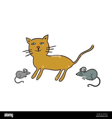 Cat And Mouse Illustration Funny Cartoon Style Animals Stock Vector