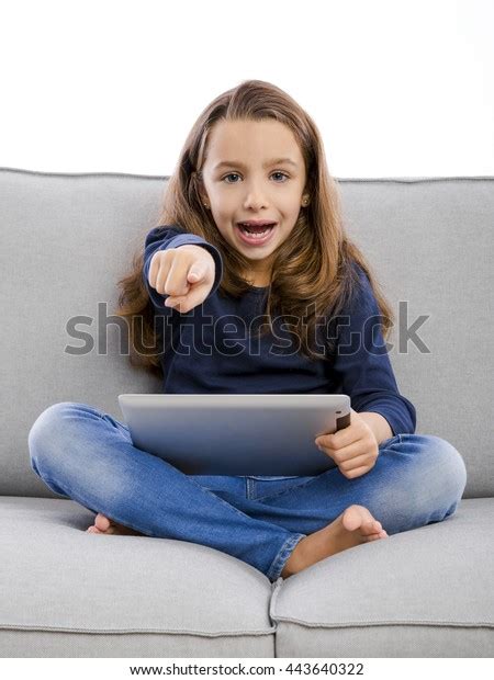 Happy Little Girl Sitting On Couch Stock Photo 443640322 Shutterstock