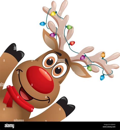 Vector Xmas Drawing Of Funny Red Nosed Reindeer Christmas Card