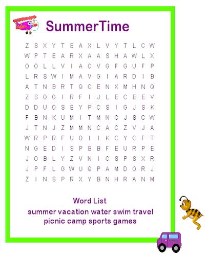 Summer Word Search Hard Printable