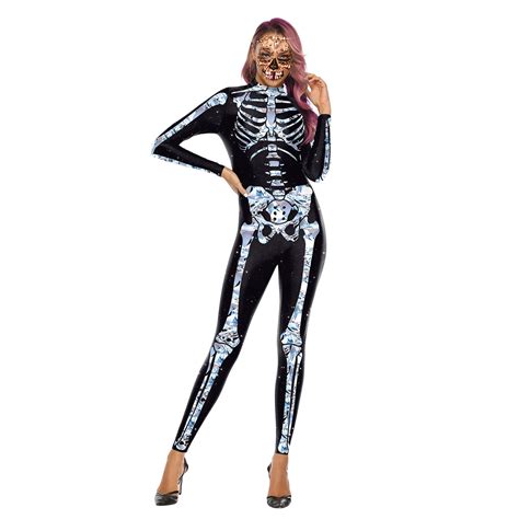 Wholesale Female Skeleton Printing Jumpsuits Scary Cosplaying For Halloween Festival Wb142 004m
