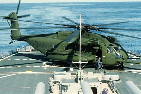 Ch 53e Super Stallion Helicopter Is Parked On The Helicopter Pad During