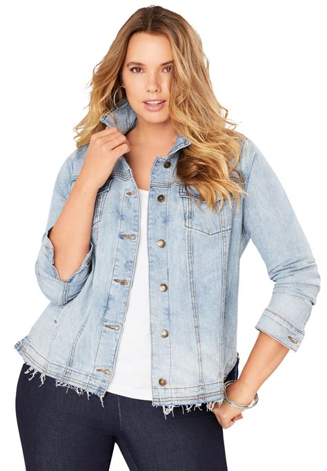 Roaman S Women S Plus Size Distressed Denim Jacket Jacket Walmart Com